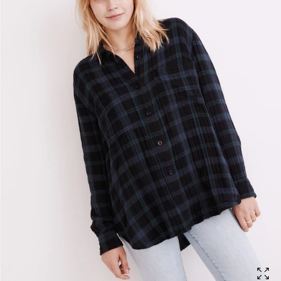 MADEWELL | Lightspun Oversized Ex-Boyfriend Swing Shirt in Heisley Plaid Large - Picture 1 of 11